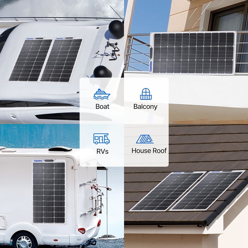 100w Flexible Solar Panel 12v For Caravan Rv Boat Cabin Home Camper Van Shed Uk